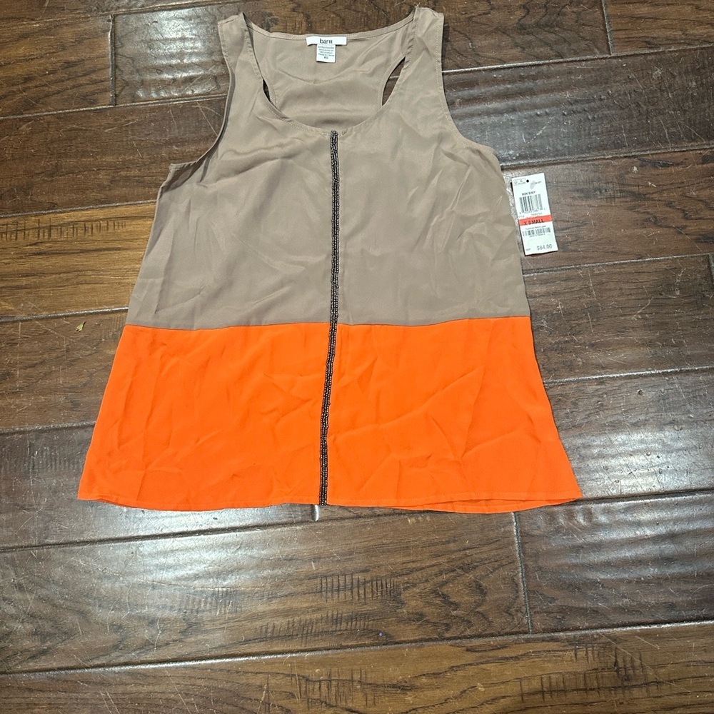 Bar III Tan Orange Color-block Blouse NWT Size XS Summer Tomato Girl Boho